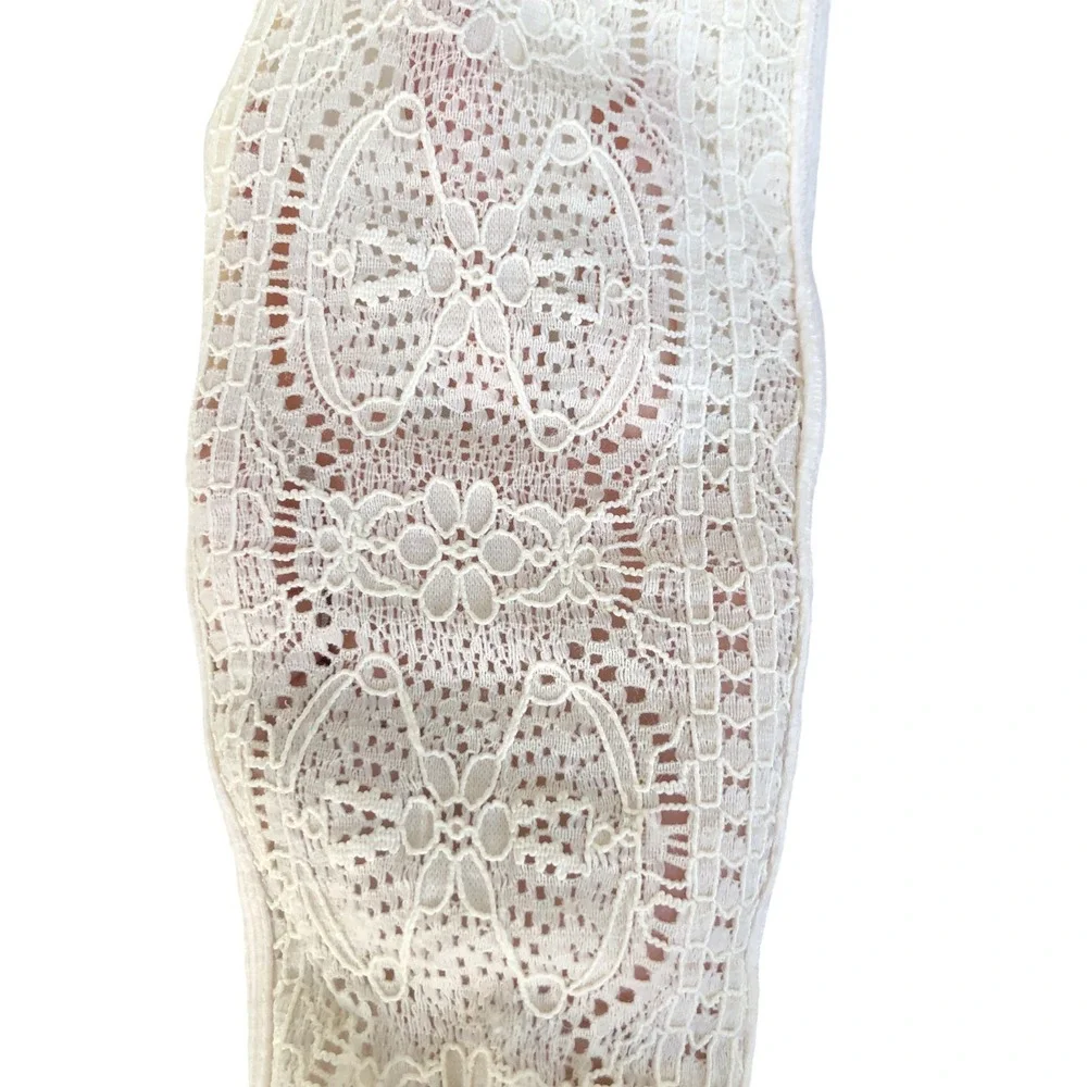 Free People Cream Feminine Fairy Hipster Lace Ribbed Mock Neck‎ Top Sz M